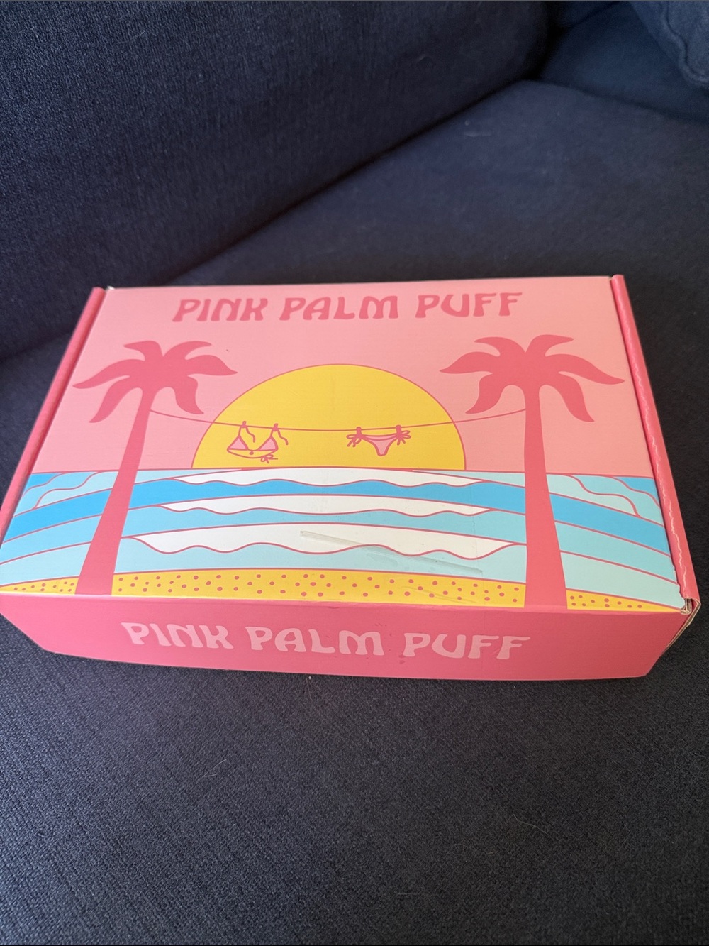 Pink Palm Puff Box - Tropical Pink & Yellow Beach Design